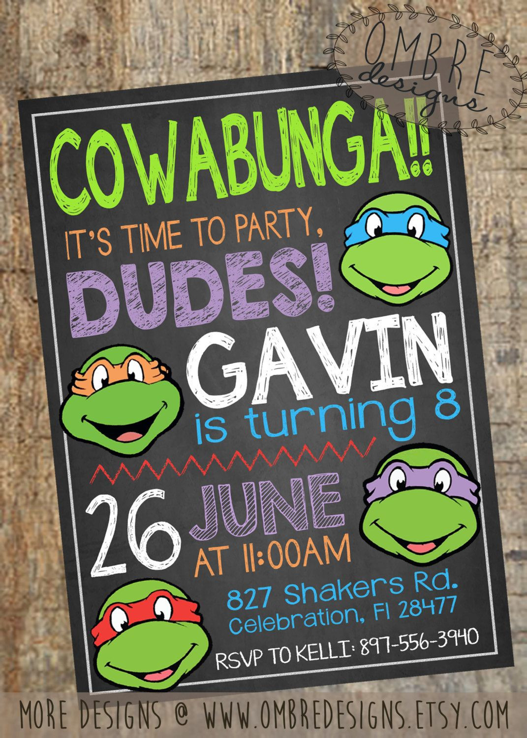 Ninja Turtle Birthday Invitations
 Ninja Turtles Invitation TMNT Invite Chalkboard Ninja