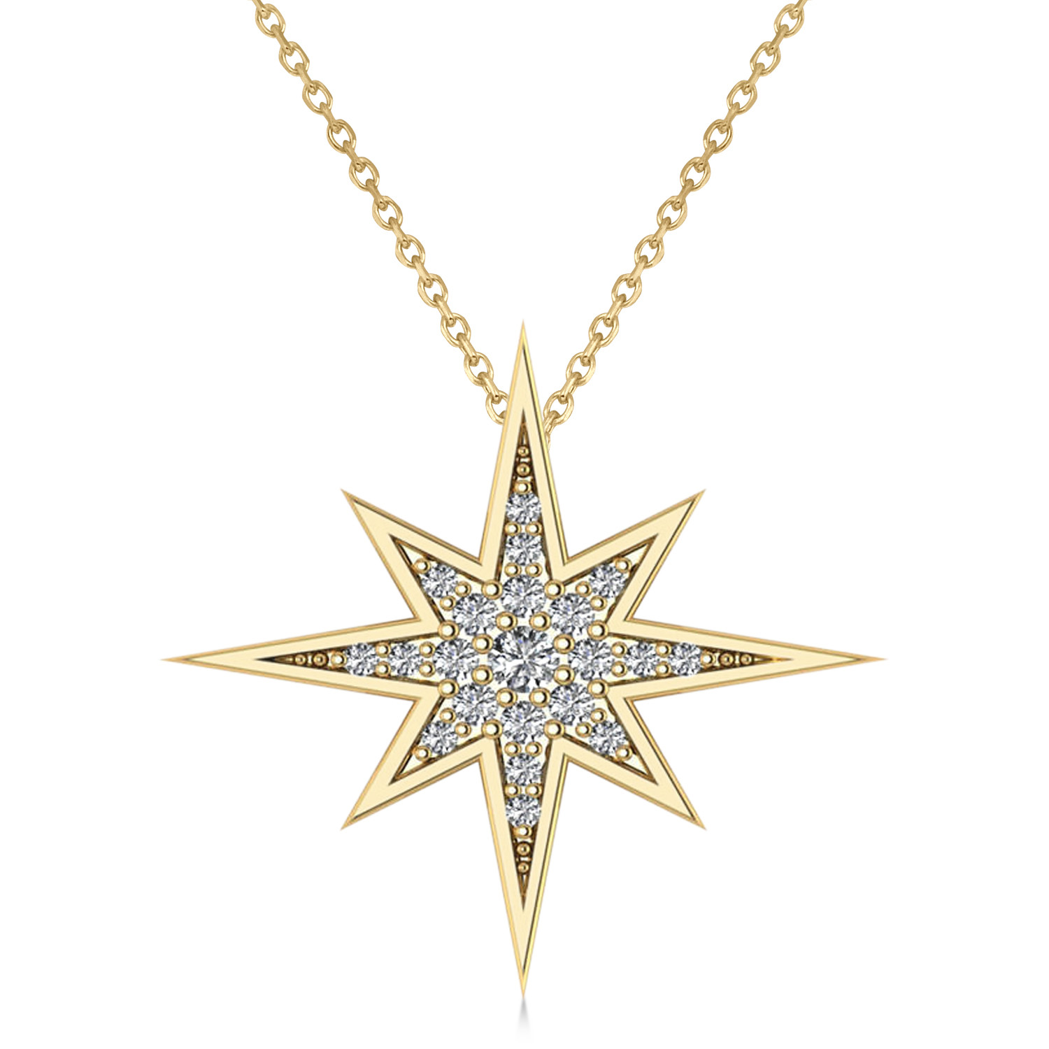 North Star Necklace
 Diamond Adorned North Star Pendant Necklace 14k Yellow