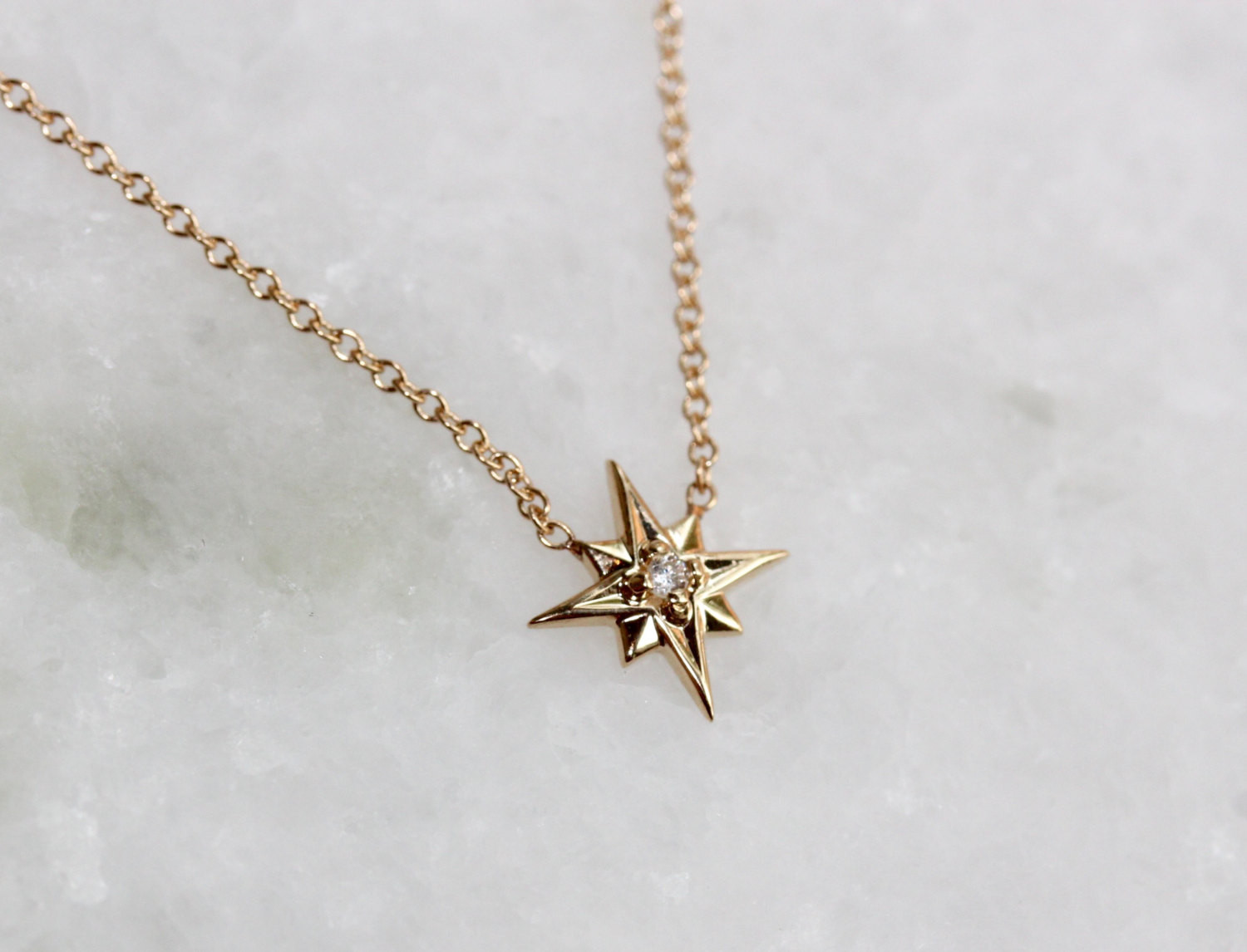 North Star Necklace
 14k Gold North Star Necklace Solid Gold Necklace Diamond