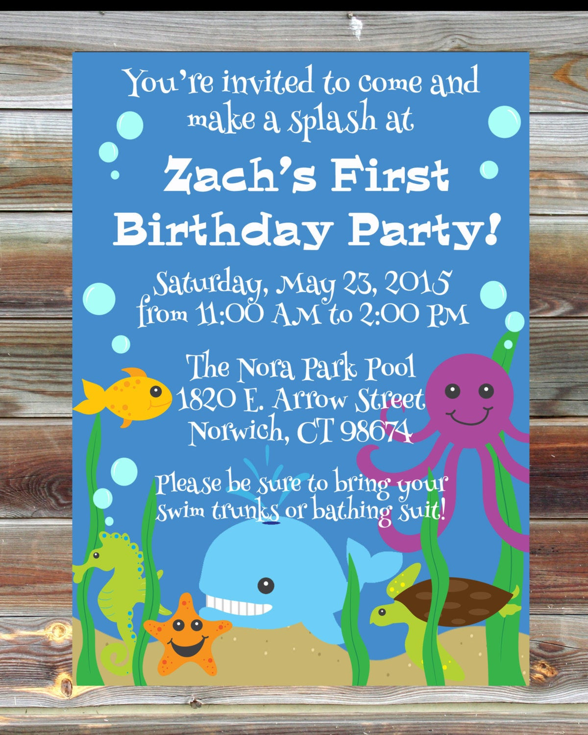 Ocean Birthday Invitations
 Ocean Theme First Birthday Invitation 1st 2nd 3rd Birthday