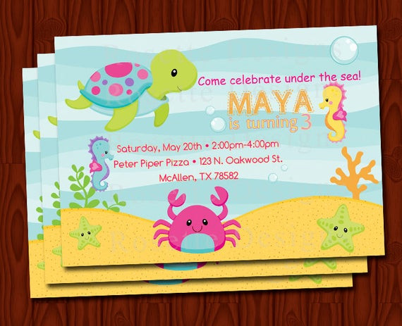 Ocean Birthday Invitations
 Items similar to UNDER THE SEA birthday invitation New