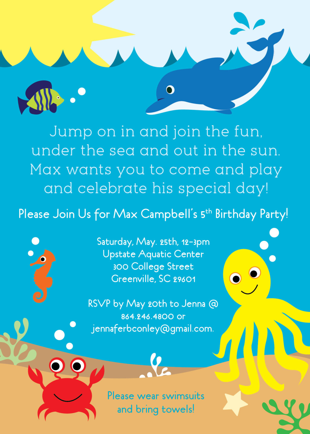 Ocean Birthday Invitations
 Under the Sea Birthday Party Invitations Boy or Girl Sea