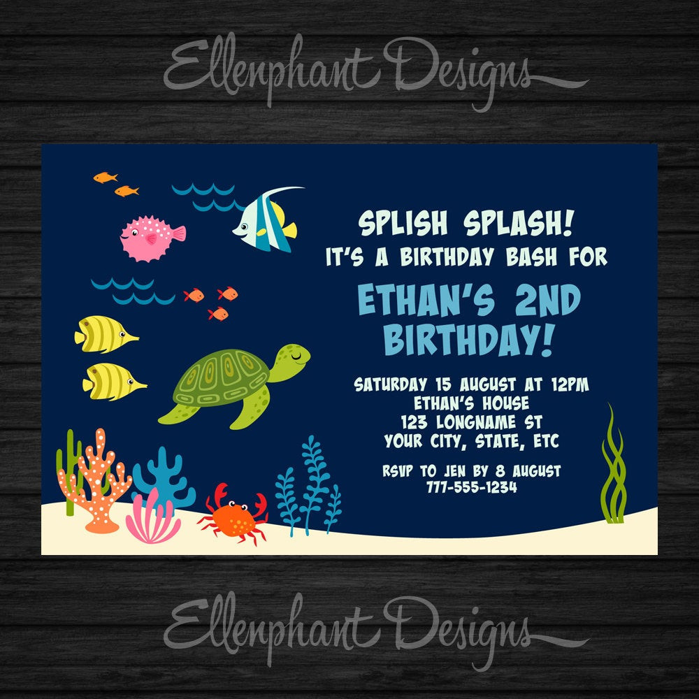 Ocean Birthday Invitations
 Under the Sea Birthday Invitation ocean 1st 2nd 3rd 4th