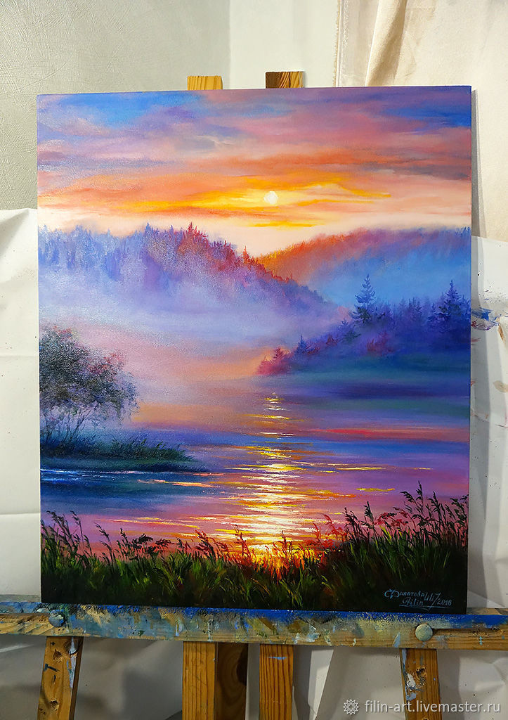 Oil Painting Landscape
 Landscape Oil Painting on canvas "Sunset in the Fog