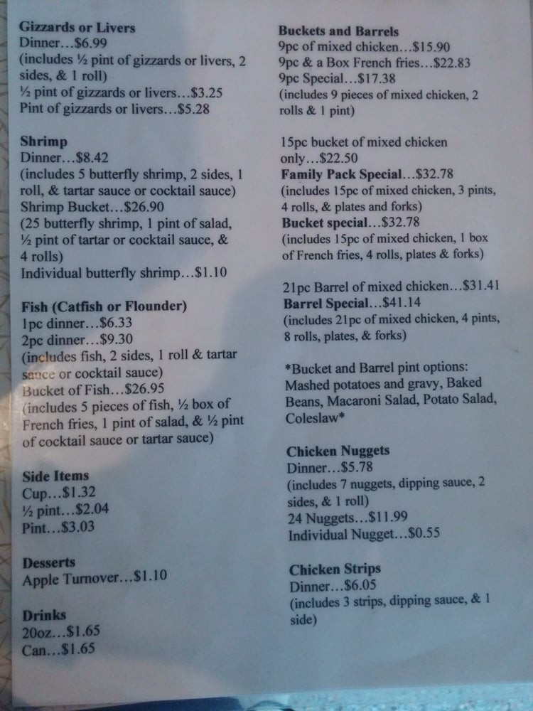 Olde Dixie Fried Chicken
 Updated menu page 2