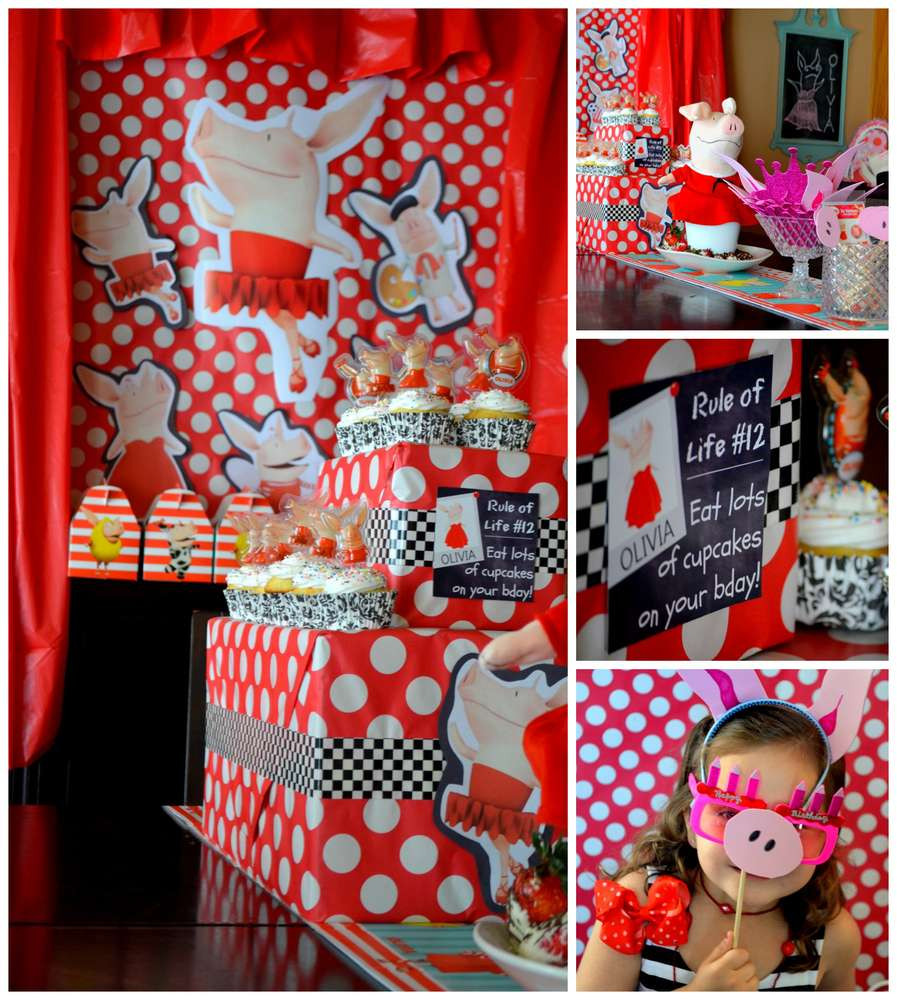 Olivia Birthday Party
 Olivia the Pig in Red Black & White Birthday Party Ideas
