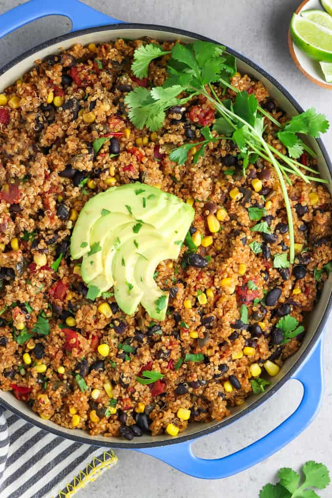 One Pan Mexican Quinoa
 e Pan Mexican Quinoa Vegan Huggs