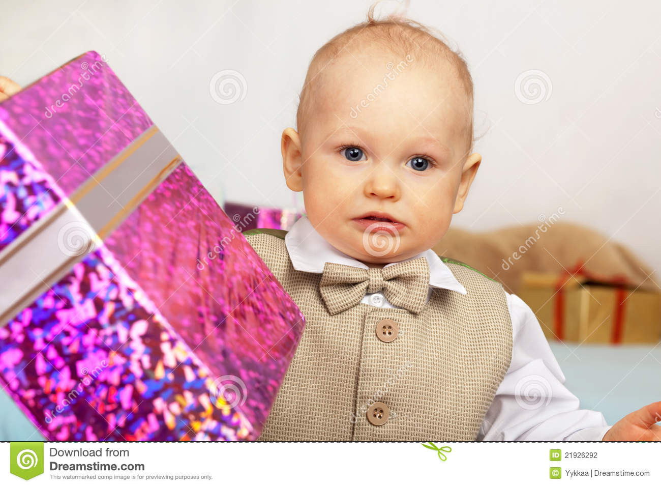 One Year Old Baby Gift
 e Year Old Baby With Gift Stock graphy Image