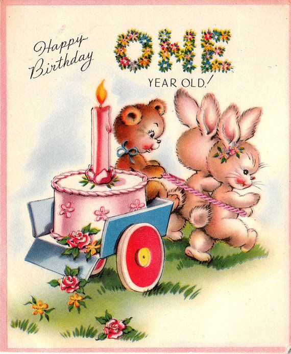One Year Old Birthday Wishes
 Vintage 1951Happy Birthday e Year Old Greetings Card