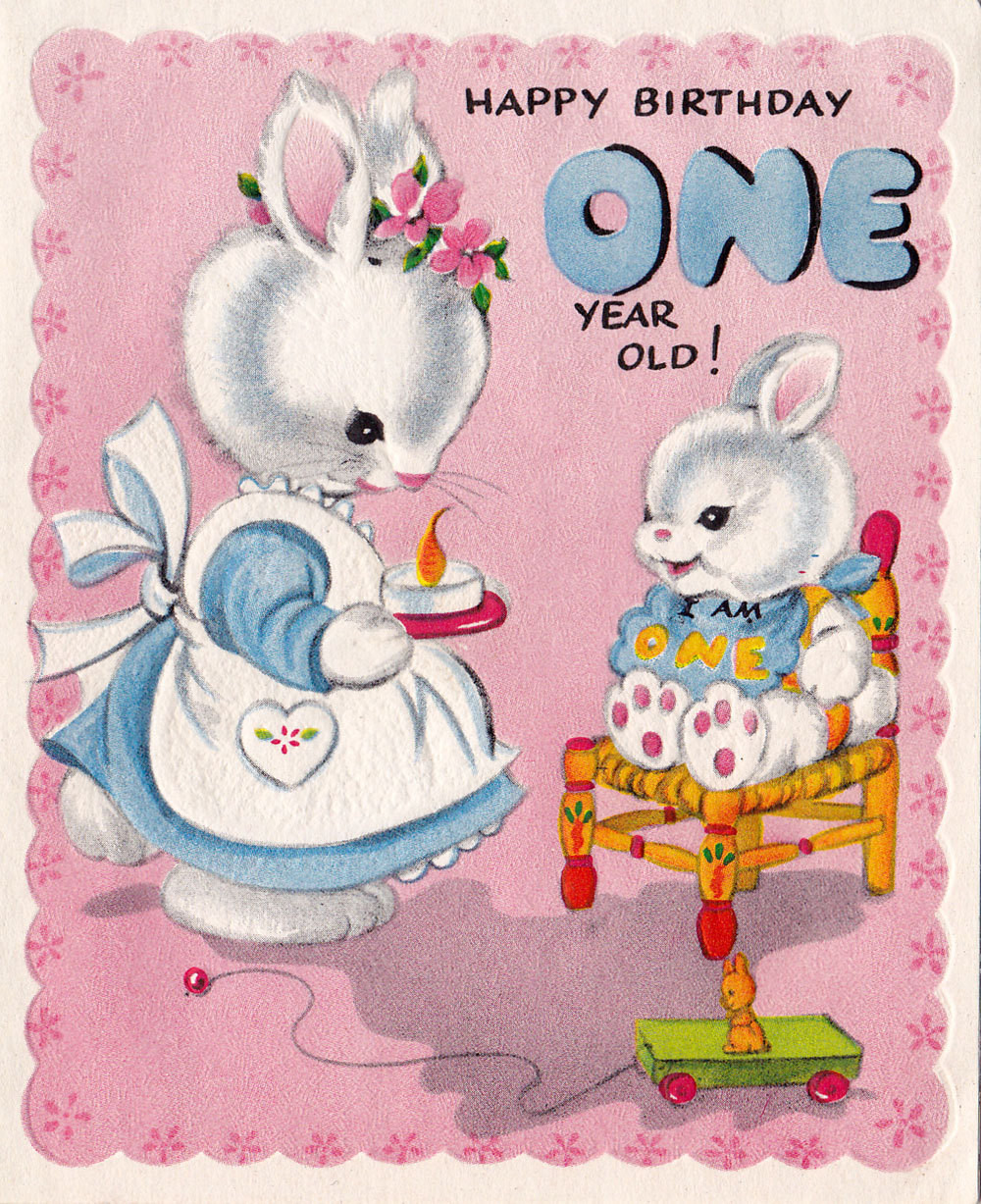 One Year Old Birthday Wishes
 Vintage 1950s Happy Birthday 1 Year Old Greeting Card 01