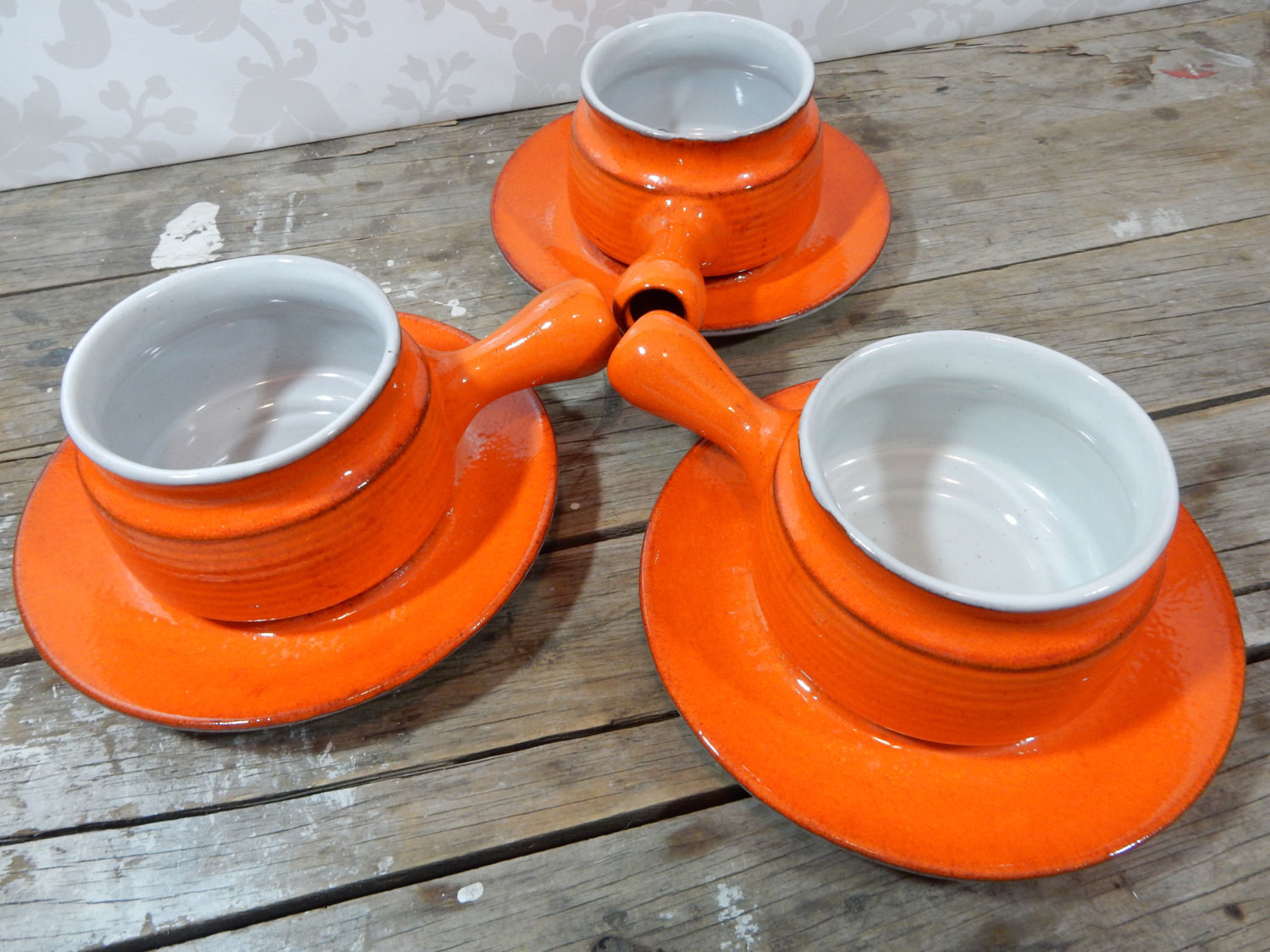 Onion Soup Bowls
 French ion soup bowls with plates bright orange