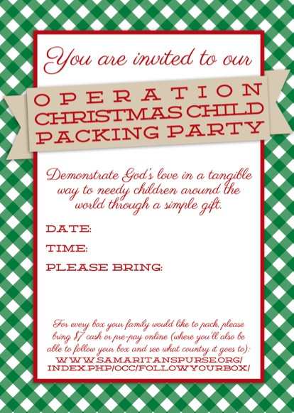 Operation Christmas Child Packing Party
 Operation Christmas Child Packing Party Invitations I