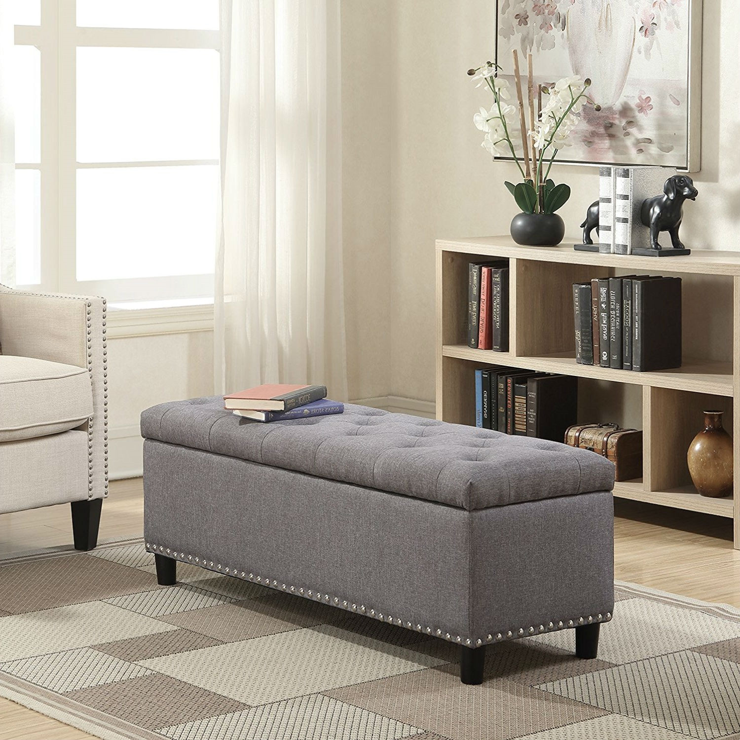 Ottoman Storage Bedroom
 Grey Linen 48 inch Bedroom Storage Ottoman Bench Footrest