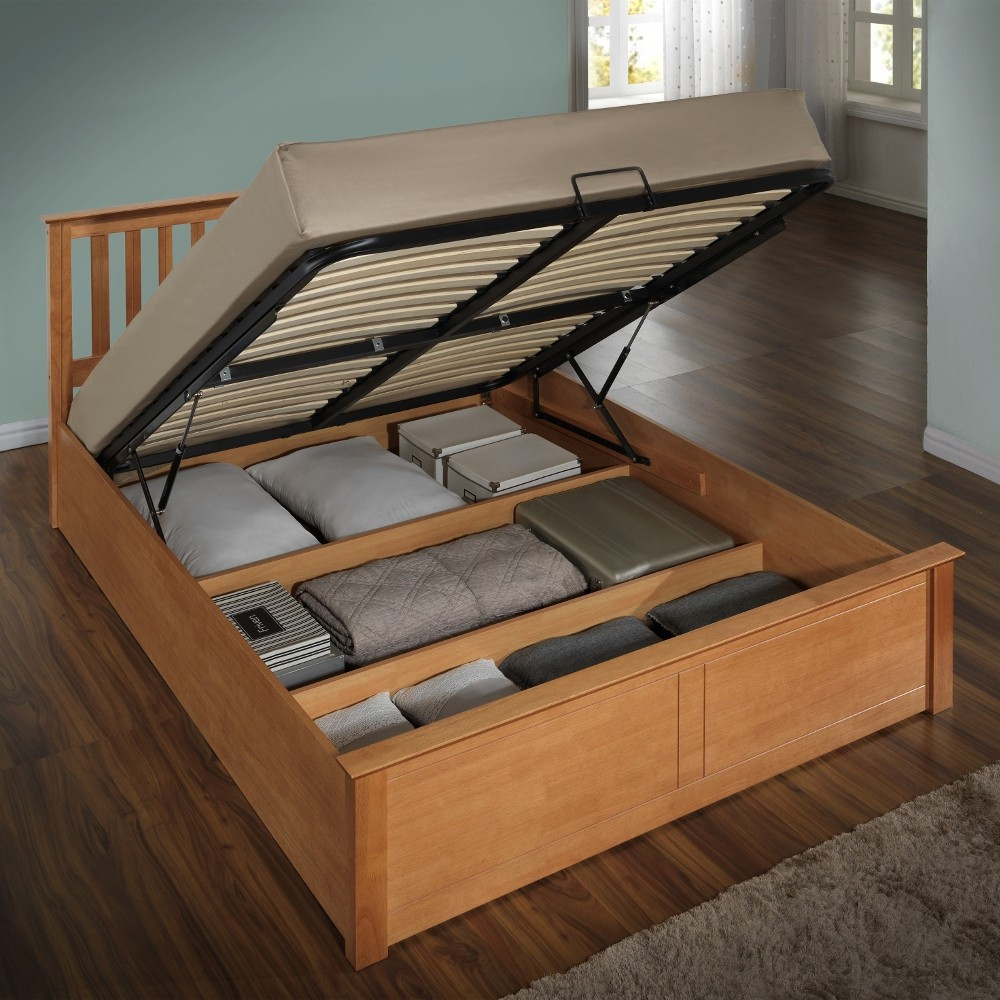 Ottoman Storage Bedroom
 Phoenix Oak Finish Wooden Ottoman Storage Bed