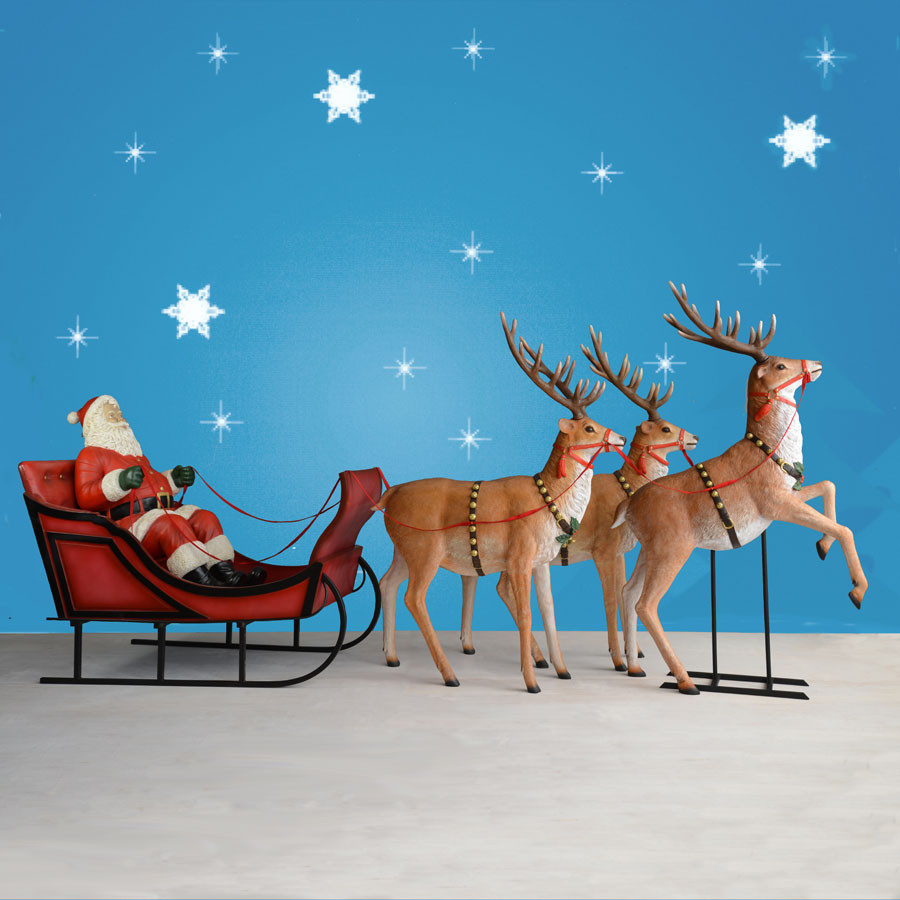Outdoor Christmas Reindeer
 170" Wide Giant Santa Sleigh & Three Reindeer Set