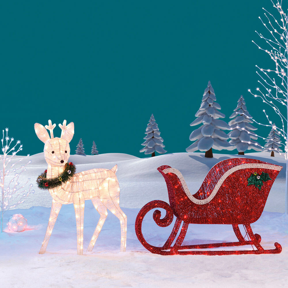 Outdoor Christmas Reindeer
 Reindeer & Sleigh 260 LED Lights Indoor Outdoor Garden