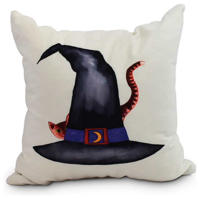 Outdoor Halloween Pillows
 Cat Behind the Hat Halloween Print Decorative Throw Pillow