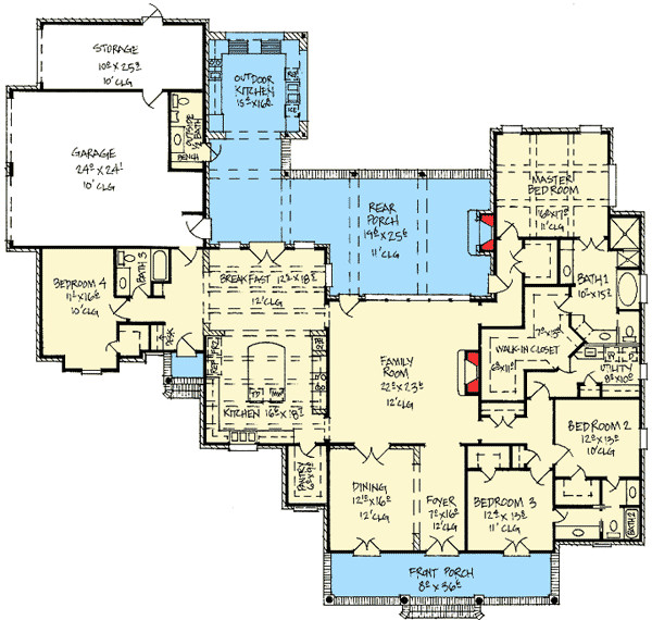 Outdoor Kitchen Floor Plans
 Acadian House Plan With Outdoor Kitchen KB