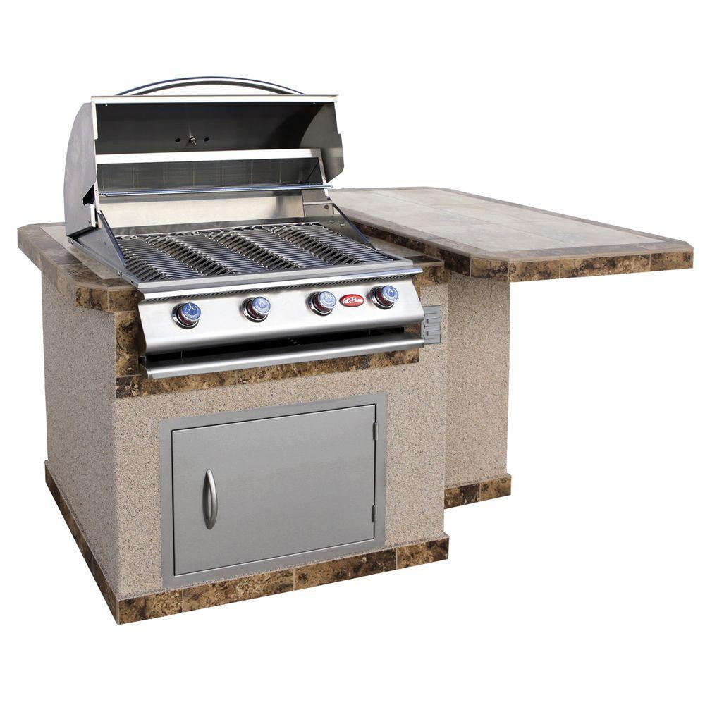 Outdoor Kitchen Gas Grills
 Cal Flame 6 ft Stucco Grill Island with Tile Top and 4