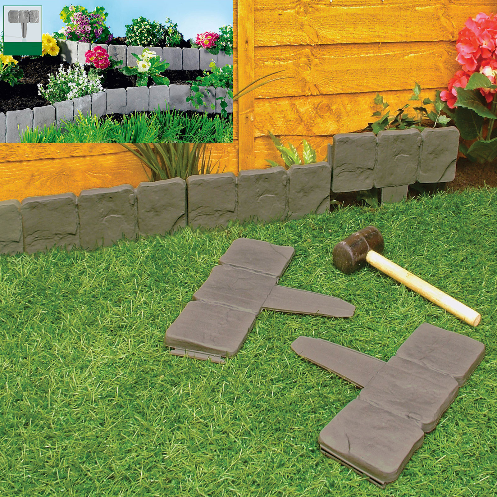 Outdoor Landscape Edging
 Garden Lawn Edging Cobble Stone Plastic Plant Border 8ft 2