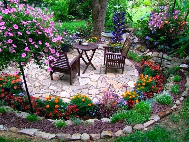 Outdoor Landscape Sitting Two Men and a Little Farm FLOWER FILLED SITTING AREA
