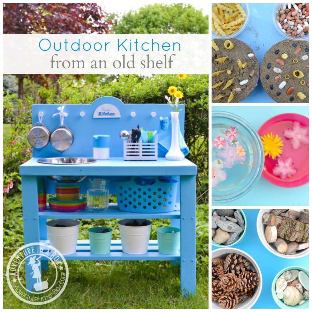 Outdoor Play Kitchen
 DIY Outdoor Play Kitchen from a Shelf