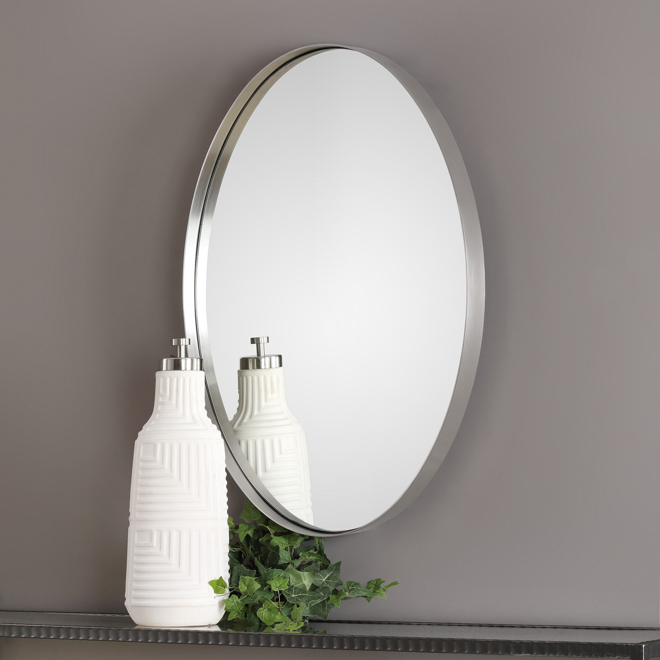 Oval Bathroom Mirrors Brushed Nickel
 Pursley Contemporary Brushed Nickel Oval Framed Wall