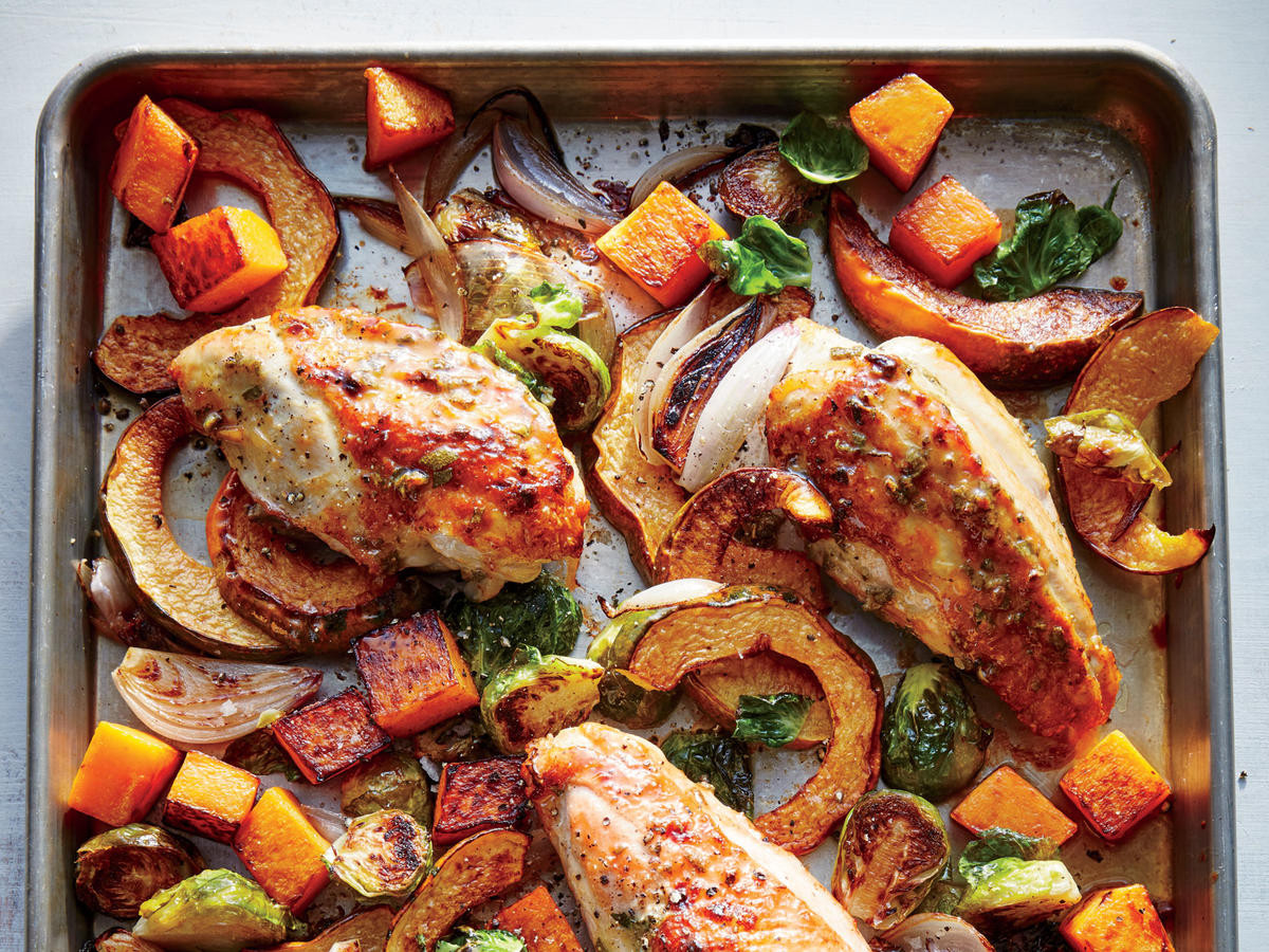 Oven Roasted Chicken Breast And Vegetables
 Maple Mustard Roasted Chicken with Squash and Brussels