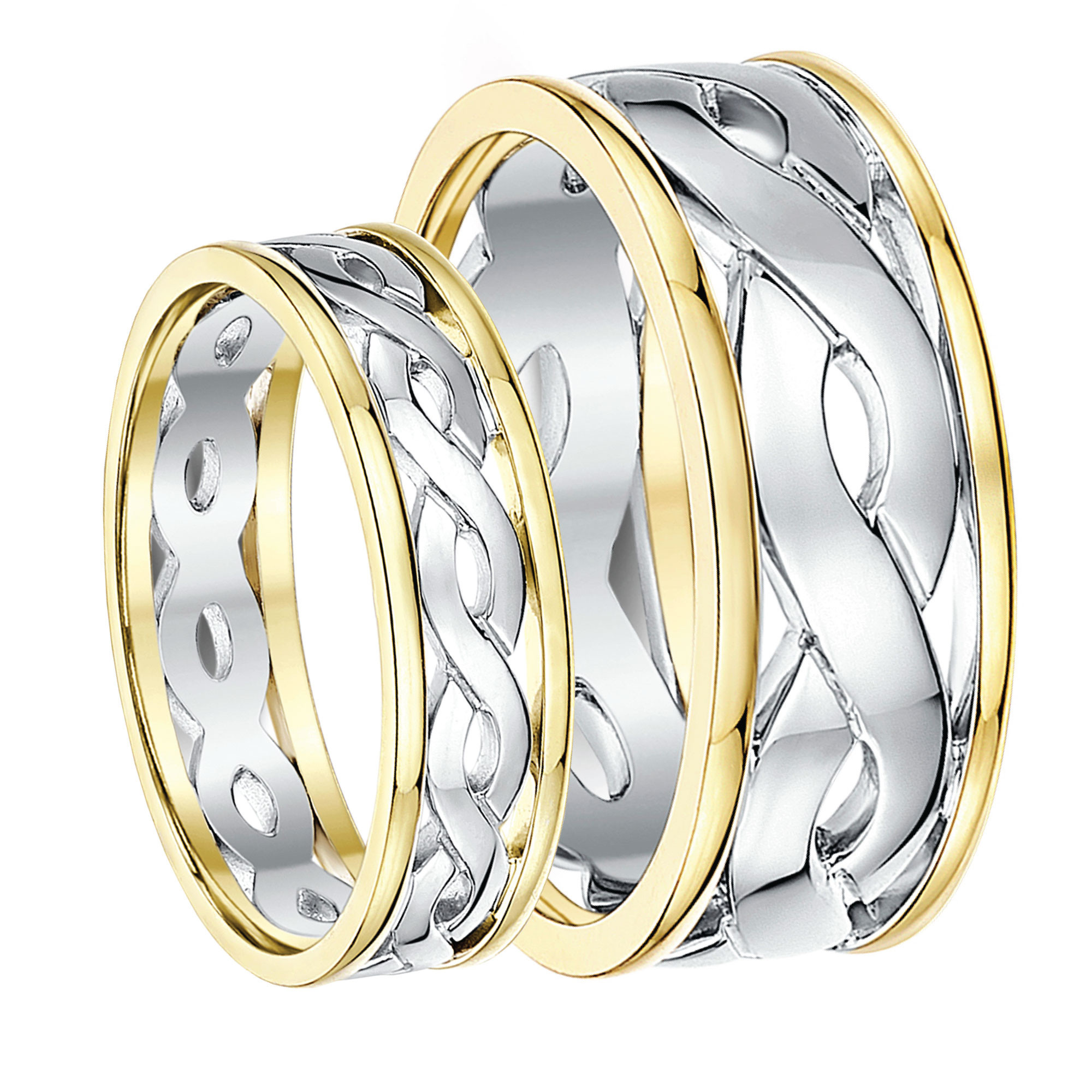 Pagan Wedding Rings
 His & Hers 5&7mm 9ct Gold Two Colour Celtic Wedding Rings