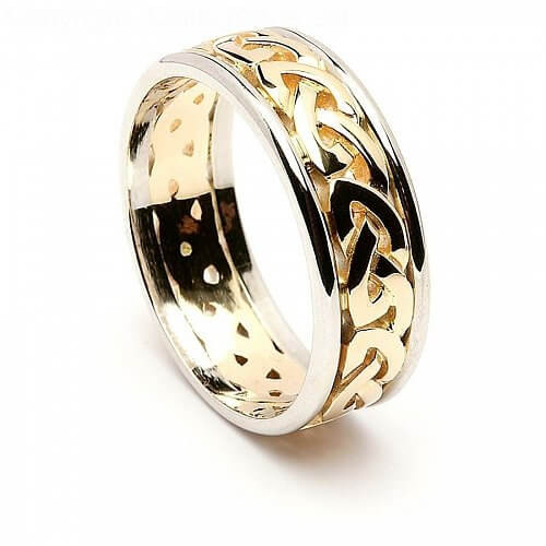 Pagan Wedding Rings
 Thick Celtic Knot Wedding Band 14K Gold with White Gold Trim