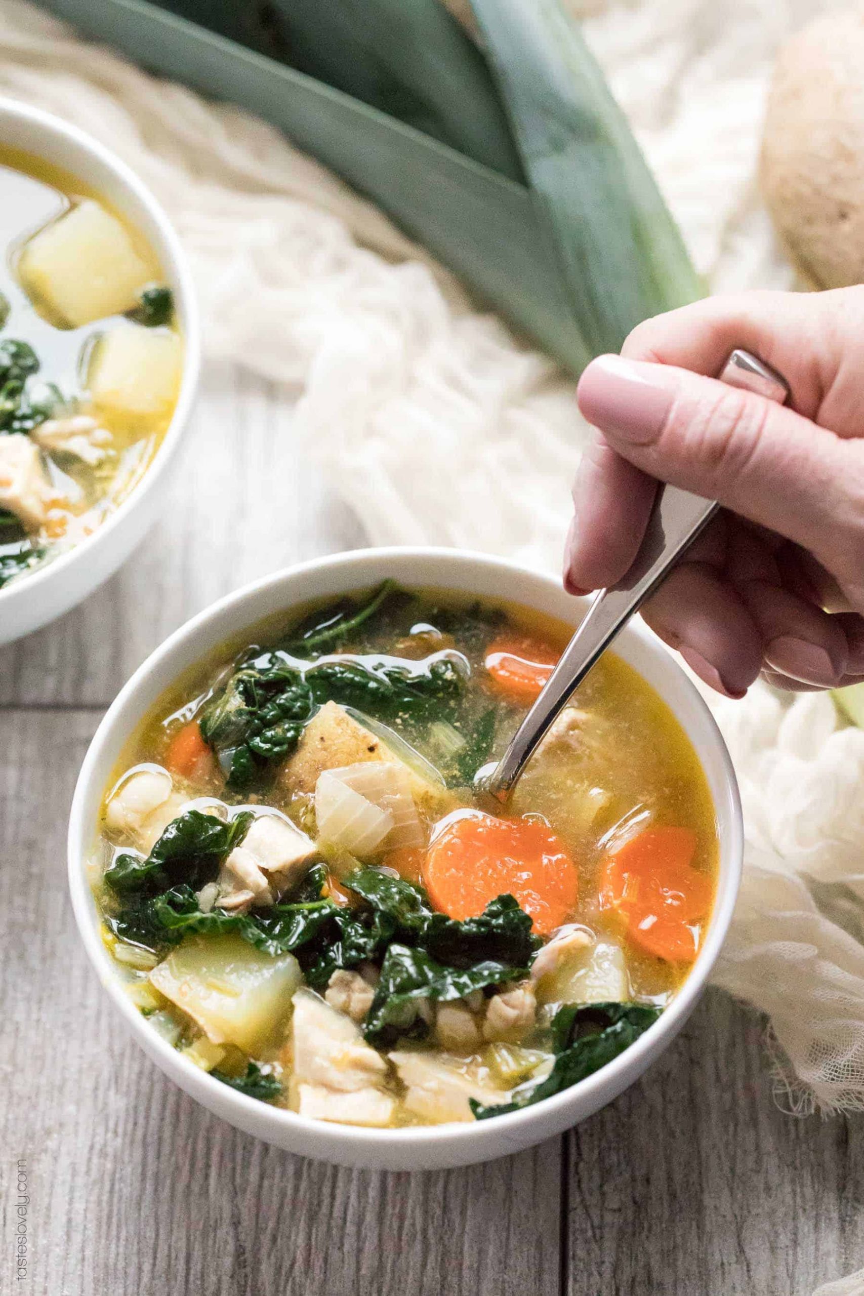 Paleo Kale Recipes
 Paleo & Whole30 Potato Leek & Chicken Soup with Kale