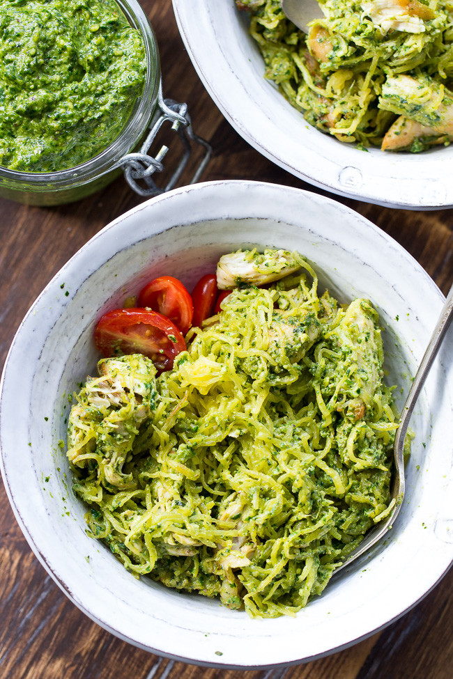 Paleo Spaghetti Squash
 Chicken Pesto Paleo Spaghetti Squash Whole30