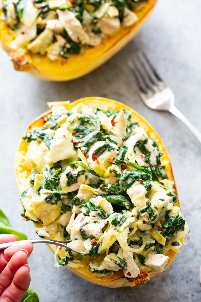 Paleo Spaghetti Squash
 Chicken Spinach Artichoke Spaghetti Squash Paleo Whole30