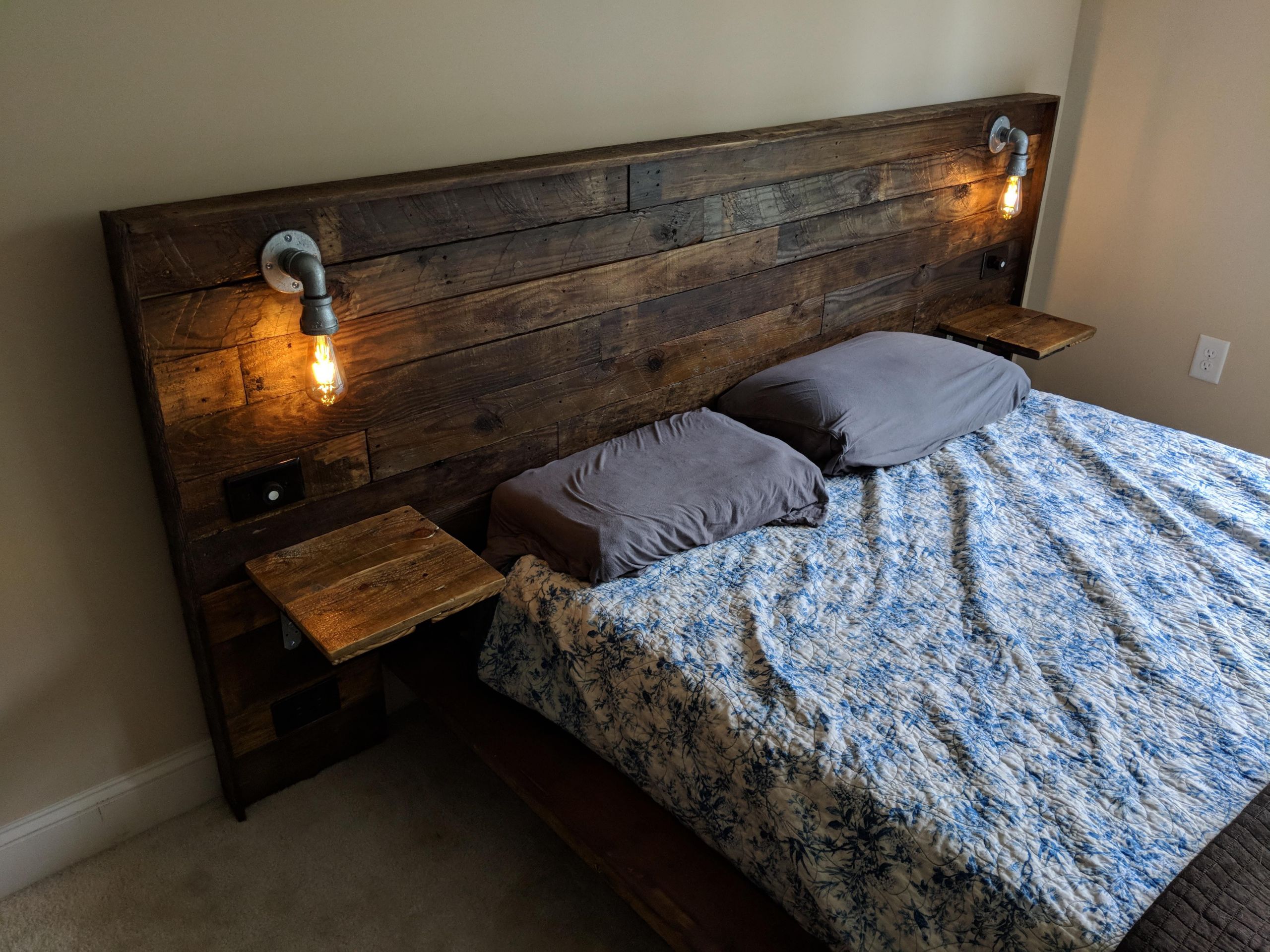 Pallet Wood Headboard DIY
 Latest project Pallet wood headboard with built in