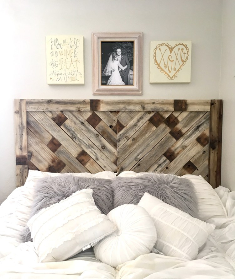 Pallet Wood Headboard DIY
 DIY Pallet Wood Herringbone Headboard Six Clever Sisters