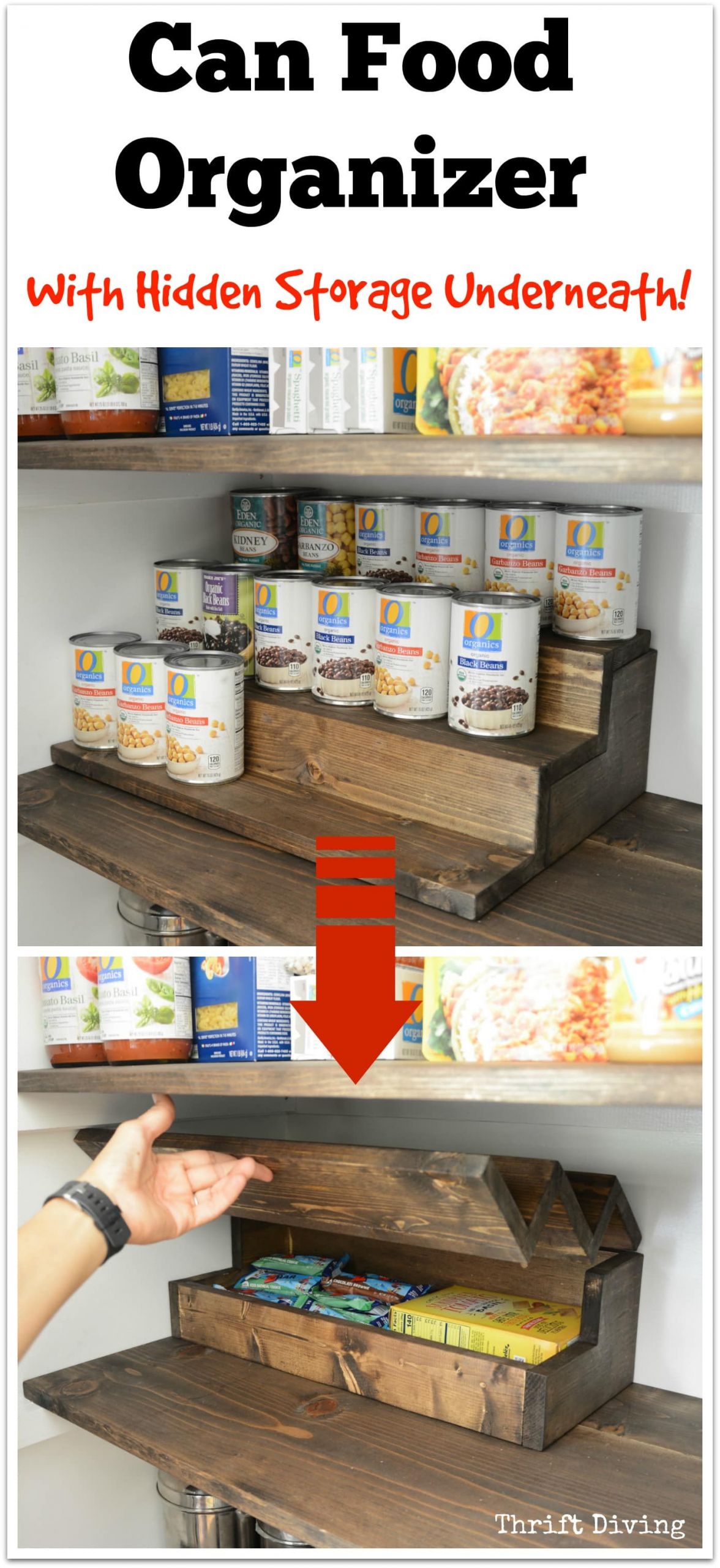 Pantry Can Organizer DIY
 Pantry Makeover and Can Food Organizer With Hidden Storage