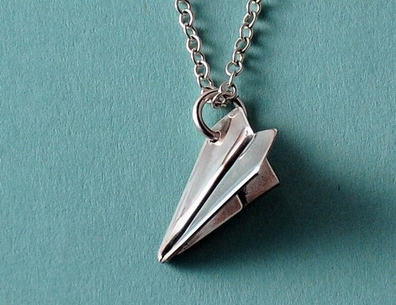 Paper Airplane Necklace
 Tiny Paper Airplane Pendant Necklace