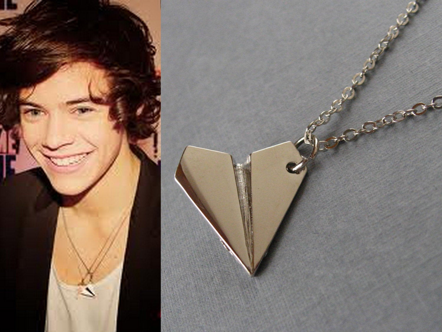 Paper Airplane Necklace
 Silver Paper Airplane Necklace Harry Styles Pendant e