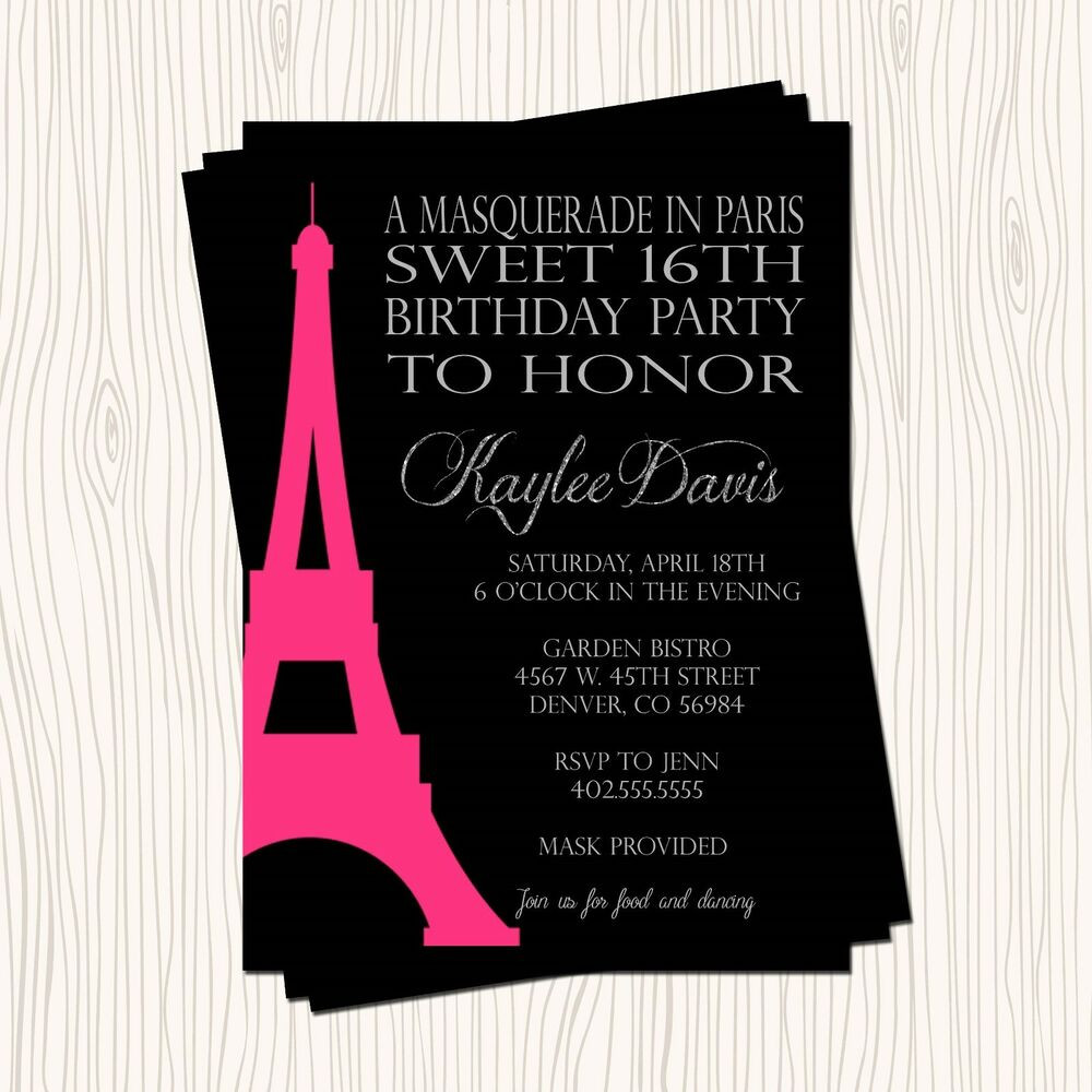 Paris Birthday Invitations
 Masquerade Paris Eiffel Tower Sweet 16 Sixteen Birthday