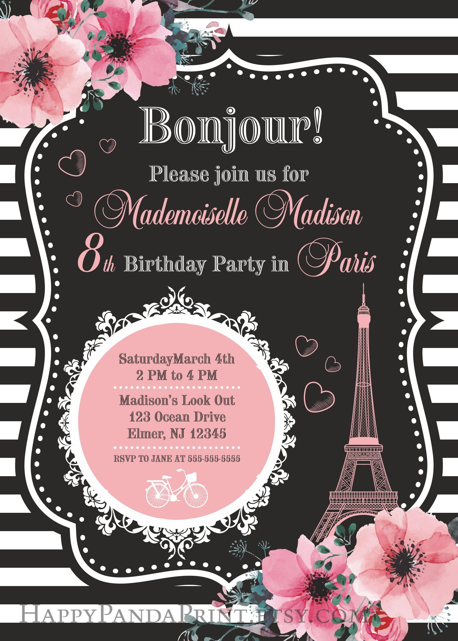 Paris Birthday Invitations
 Paris Invitation Paris Birthday Party Eiffel Tower