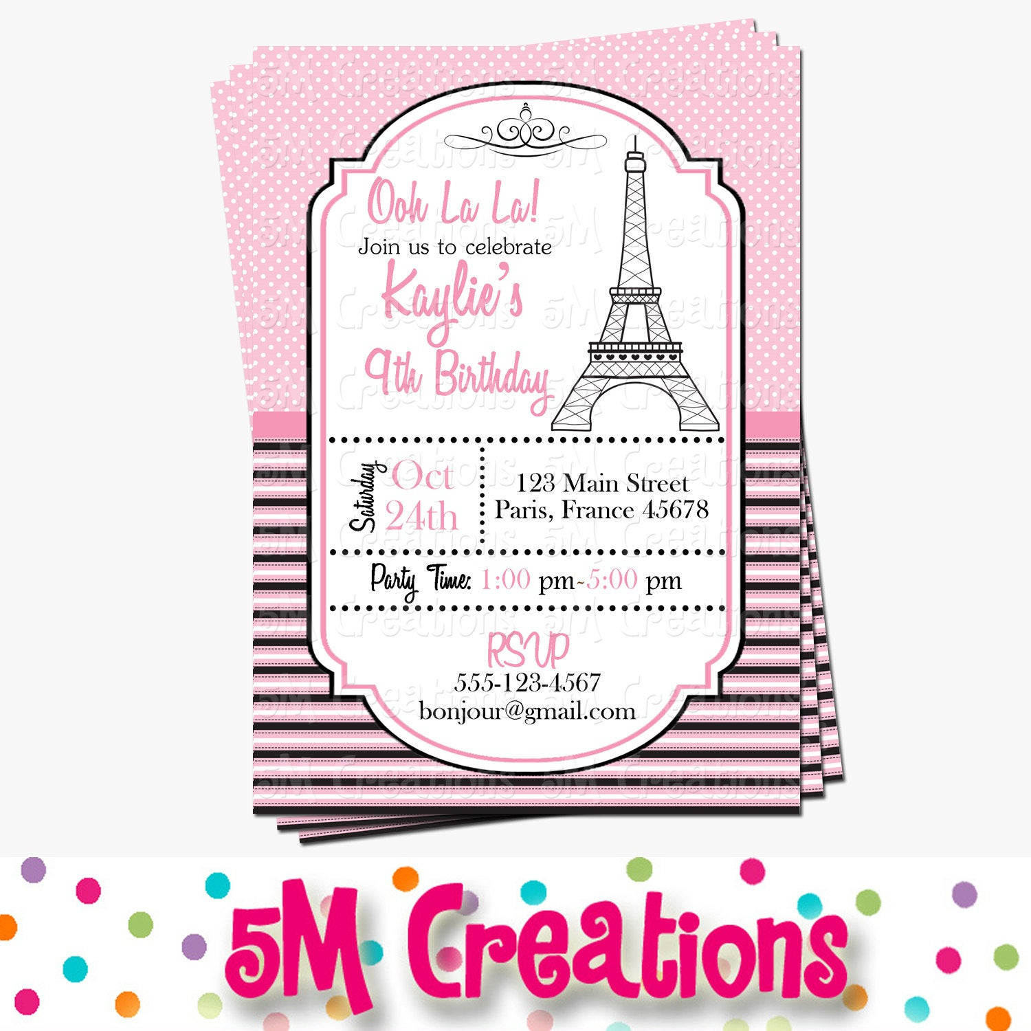 Paris Birthday Invitations
 Paris Birthday Party Invitation Parisian Printable