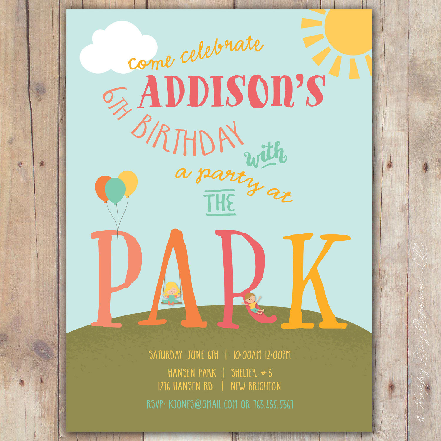 Park Birthday Party
 Park Birthday Party Invitation Playground Birthday Party