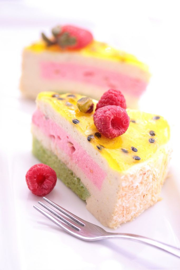 Passionfruit Mousse Cake
 Pistachio Raspberry & Passion Fruit Mousse Cake
