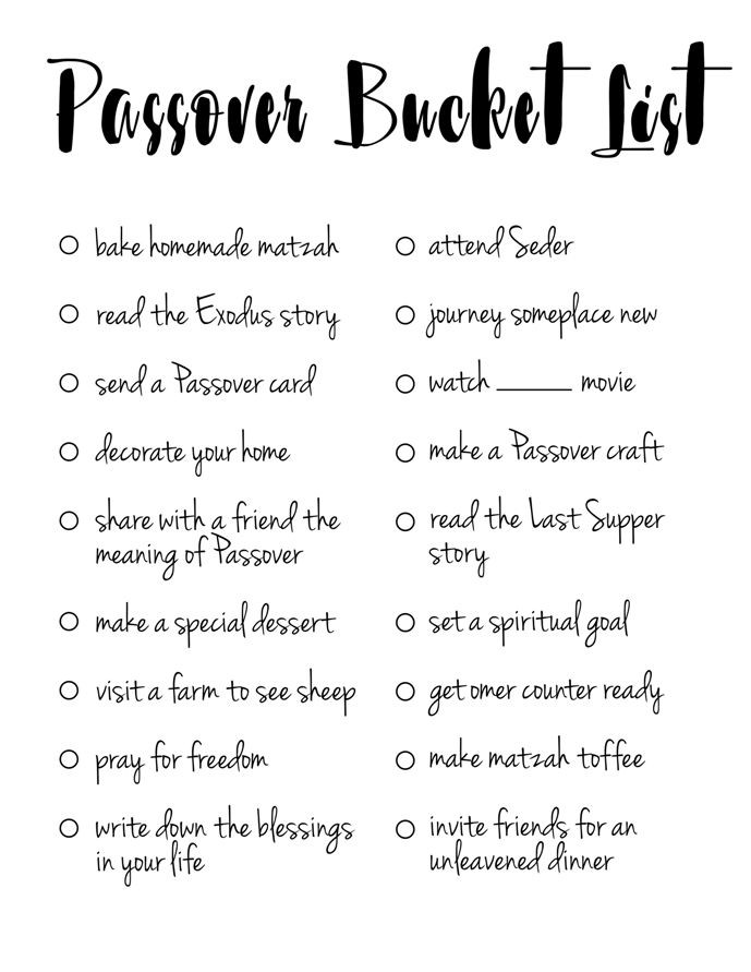 Passover Food Lists
 Passover Bucket List Printable in 2020