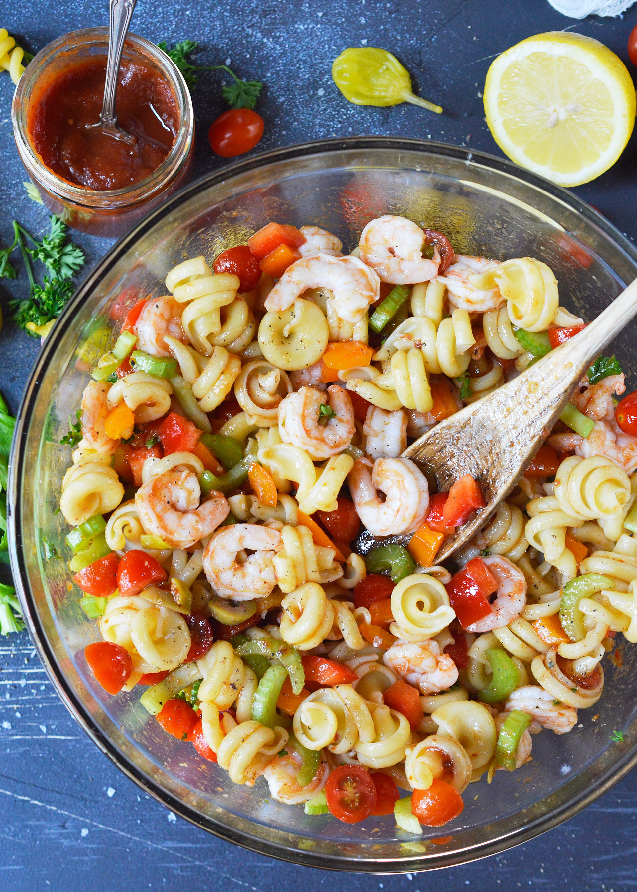 Pasta Salad With Shrimp
 Bloody Mary Shrimp Pasta Salad WonkyWonderful