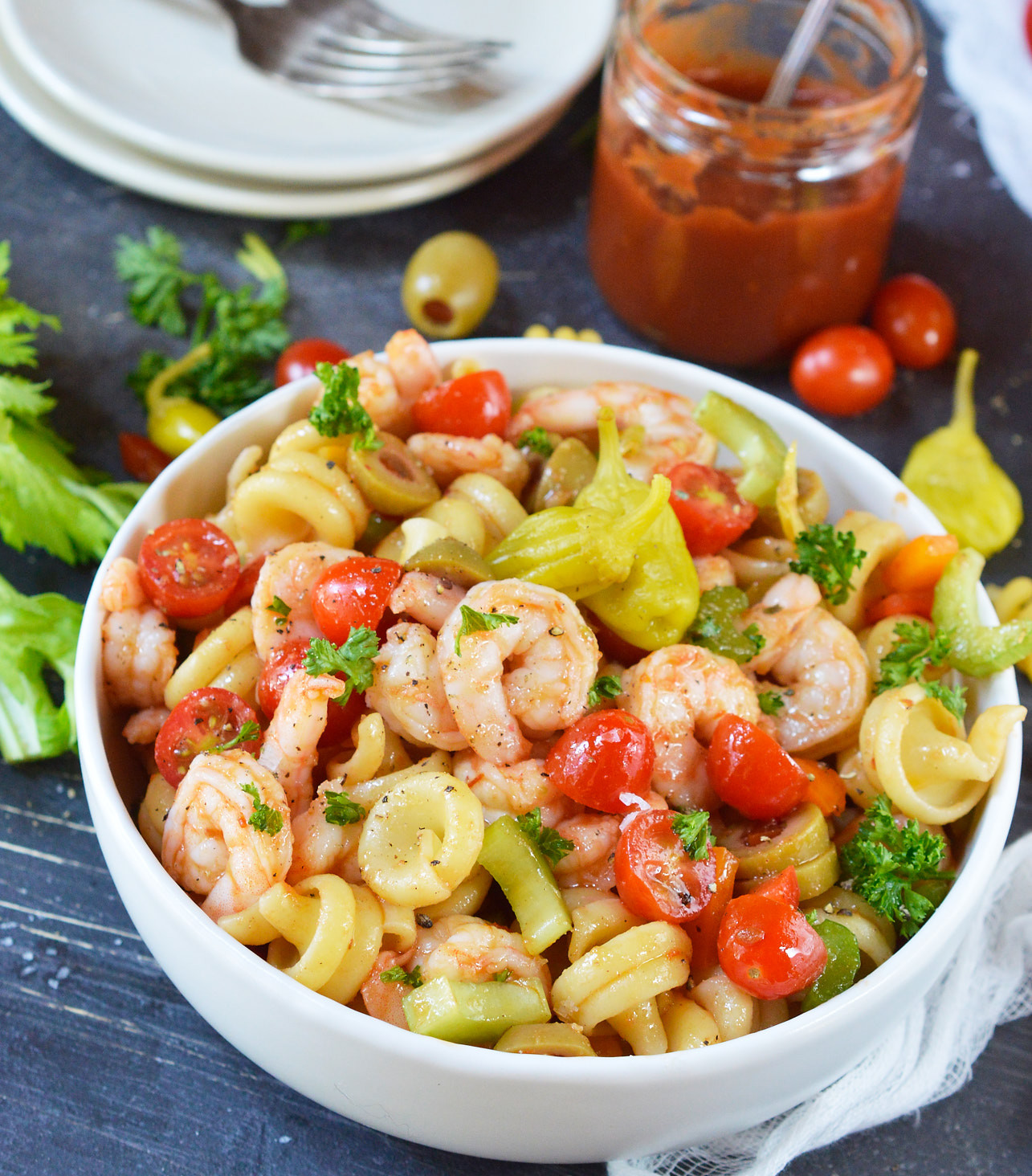 Pasta Salad With Shrimp
 Bloody Mary Shrimp Pasta Salad WonkyWonderful