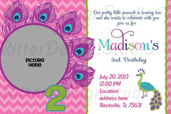 Peacock Birthday Invitations
 Peacock Theme Birthday Invitation Printable by