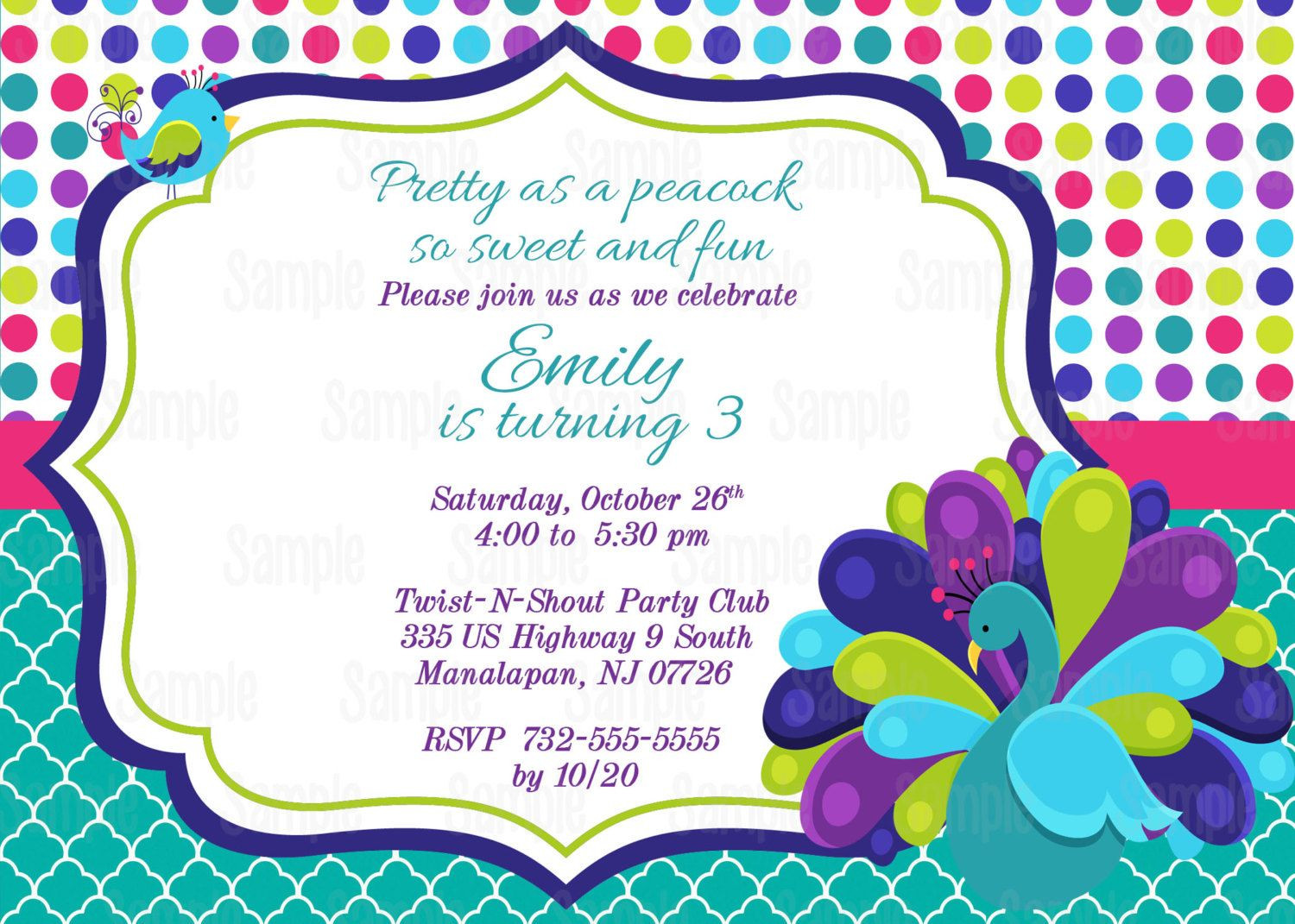 Peacock Birthday Invitations
 Pretty Peacock Printable Birthday Party by