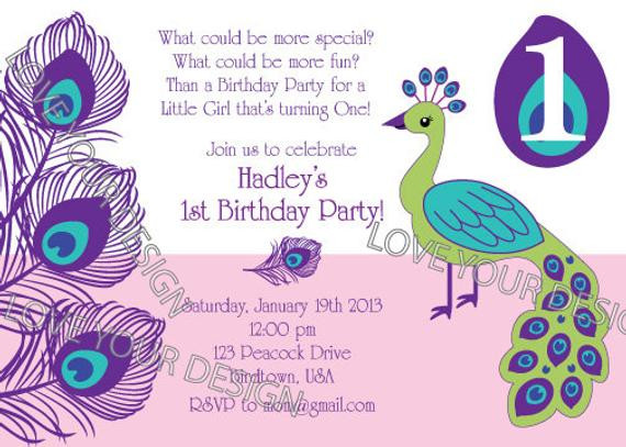 Peacock Birthday Invitations
 Peacock Birthday Invitation with photo jpeg file for