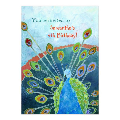 Peacock Birthday Invitations
 Peacock Birthday Party Invitations for Kids